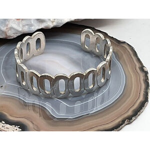 Sterling Silver 925 Joined Oval 5/8” Wide Cuff Bracelet